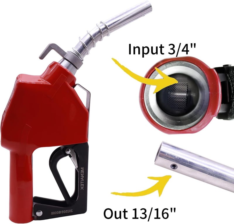 MENAITEK 3/4" Red NPT Fuel Transfer Nozzle Kit - Auto Shut Off Fuel Nozzle W/Fuel Hose Swivel, 16 GPM High Flow, 360° Swivel, 13/16 in Spout w/ 3-Gear Padlock (Diesel, Gasoline, Kerosene) - Image 4